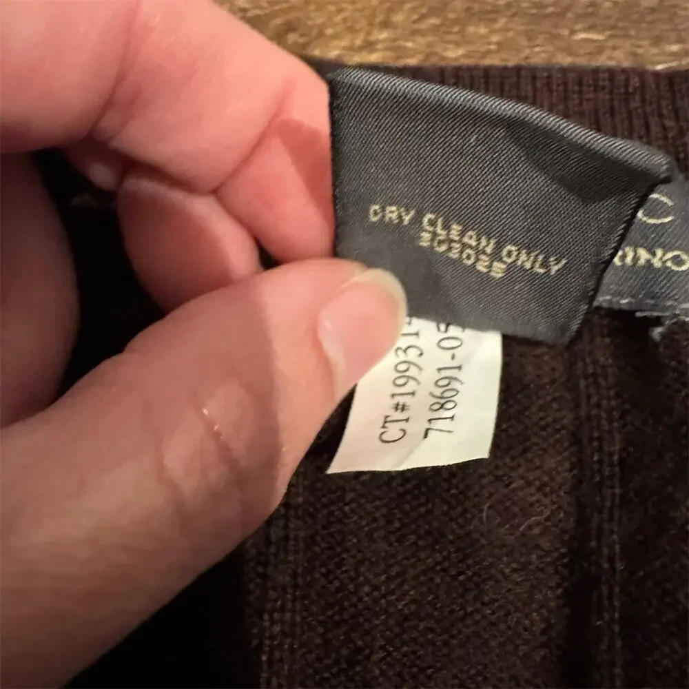 Banana Republic Merino Wool Sweater L Chocolate Brown VNeck Ribbed Academia READ
